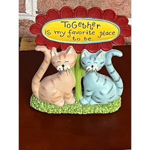 Blossom Bucket Cat Figurine "Together is my favorite place to be" Orange Grey